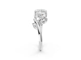 White gold Radiant Cut Solitaire Twist Engagement Ring with Leaf Accents and Prong Setting_21