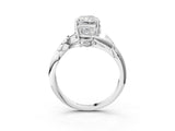 White gold Radiant Cut Solitaire Twist Engagement Ring with Leaf Accents and Prong Setting_22