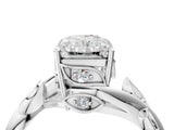 White gold Radiant Cut Solitaire Twist Engagement Ring with Leaf Accents and Prong Setting_23