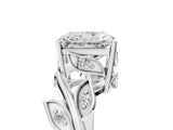 White gold Radiant Cut Solitaire Twist Engagement Ring with Leaf Accents and Prong Setting_24