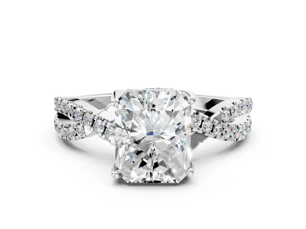 White gold Round Solitaire Twist Pave Diamond Engagement Ring with Prong Setting
