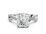 Silver 1.17 Carat D VS1 Round Solitaire Twist Pave Diamond Engagement Ring with Prong Setting