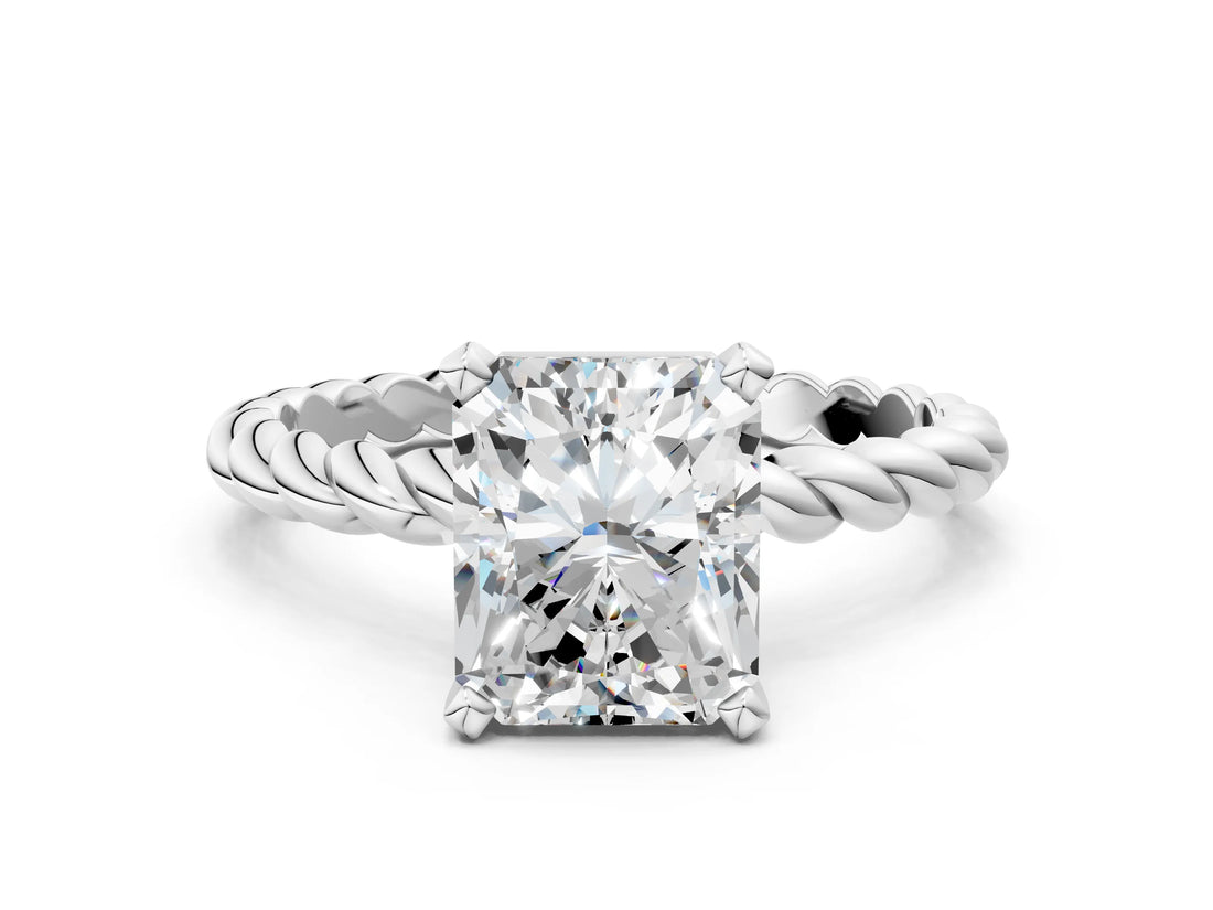 White gold Radiant Cut Solitaire Twisted Band with Four-Prong Setting_109