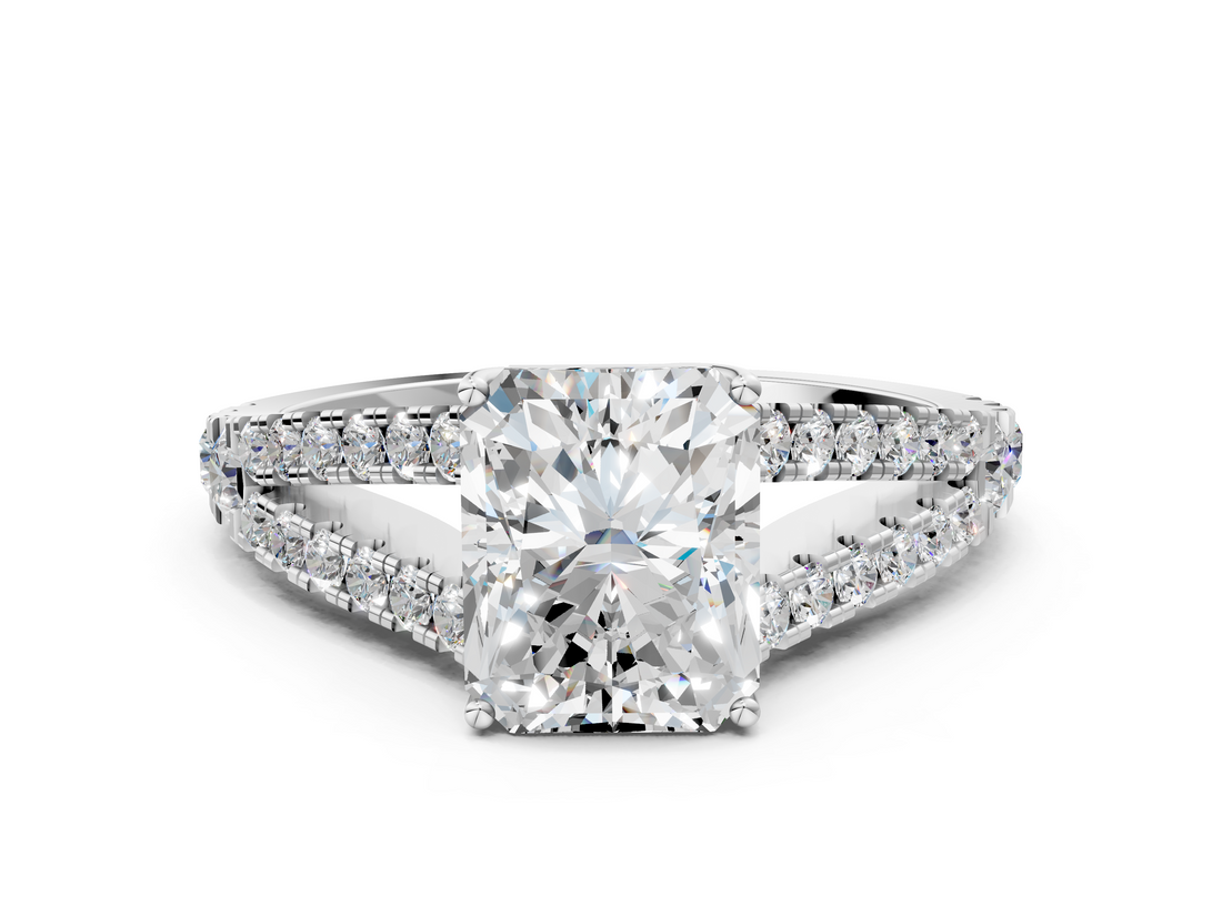 White gold Radiant Cut Split Shank Pave Diamond Engagement Ring with Four-Prong Setting_28