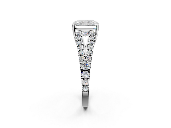 White gold Radiant Cut Split Shank Pave Diamond Engagement Ring with Four-Prong Setting