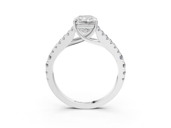 White gold Radiant Cut Split Shank Pave Diamond Engagement Ring with Four-Prong Setting