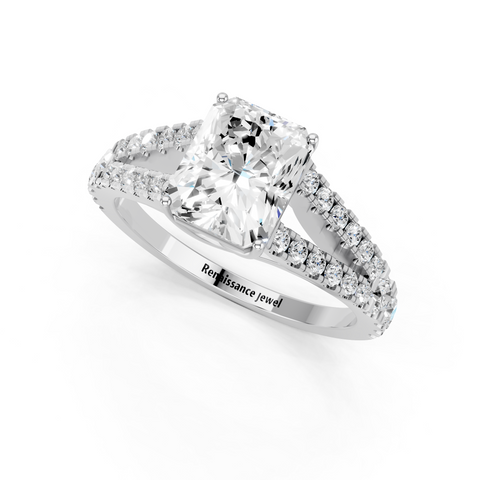 White gold Radiant Cut Split Shank Pave Engagement Ring with Four-Prong Setting_9