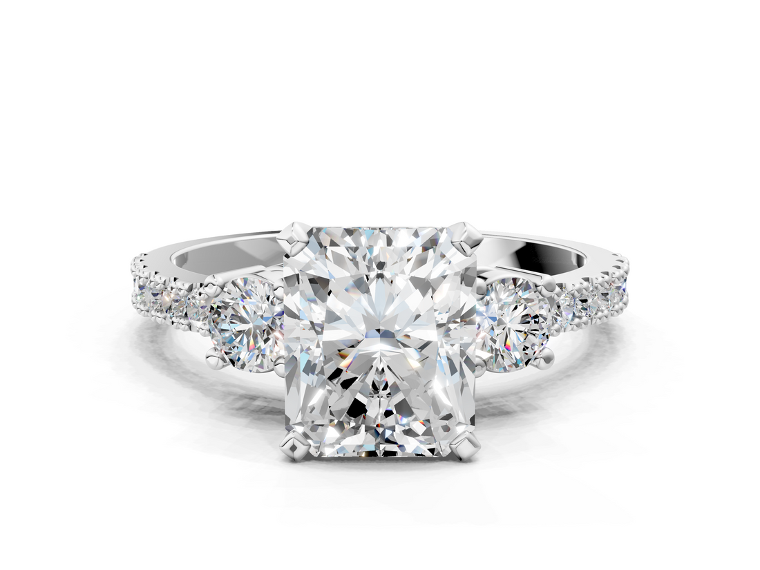 White gold Radiant Cut Three-Stone Diamond Pavé Band with Prong Setting_15