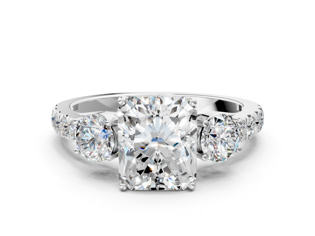 White gold Radiant Cut Three-Stone Diamond Pave Band with Prong Setting_106