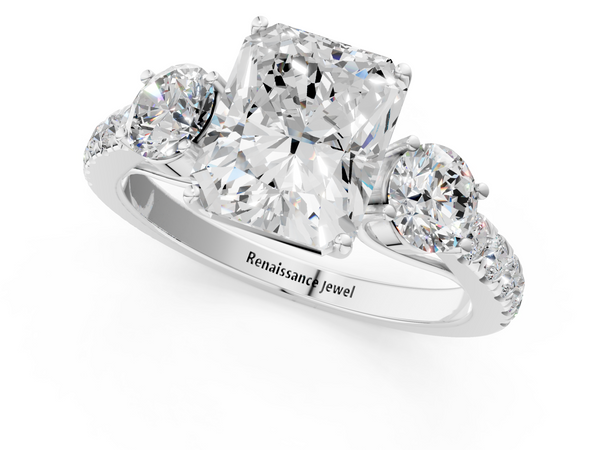 Platinum Radiant Cut Pave Three Stone Engagement Ring Setting
