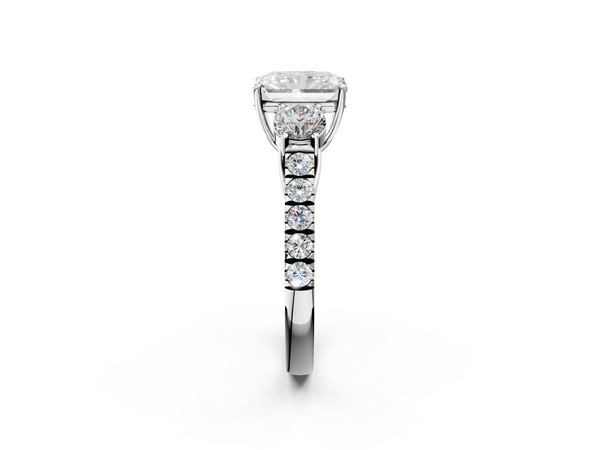 Platinum Radiant Cut Pave Three Stone Engagement Ring Setting