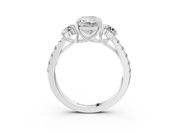 Platinum Radiant Cut Pave Three Stone Engagement Ring Setting