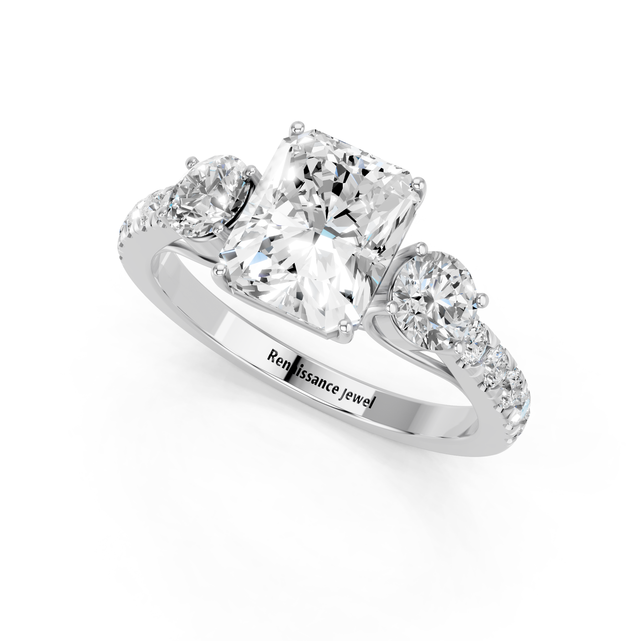 White gold Radiant Cut Three-Stone Diamond Pave Band with Prong Setting_68
