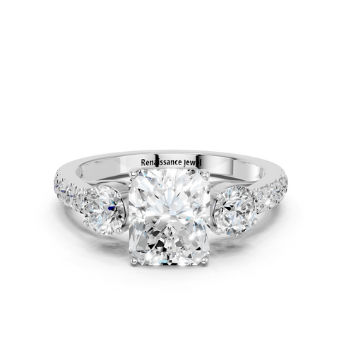 White gold Radiant Cut Three-Stone Diamond Pave Band with Prong Setting_76