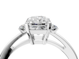 White gold Radiant Cut Three-Stone Solitaire Ring with Round Accent Diamonds and Four-Prong Setting_54