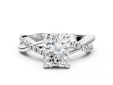 White gold Radiant Cut Twist Band Solitaire Diamond Ring with Pavé Setting_38