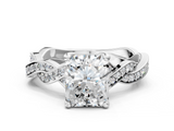 White gold Radiant Cut Twisted Pavé Band Solitaire Ring with Four-Prong Setting_112