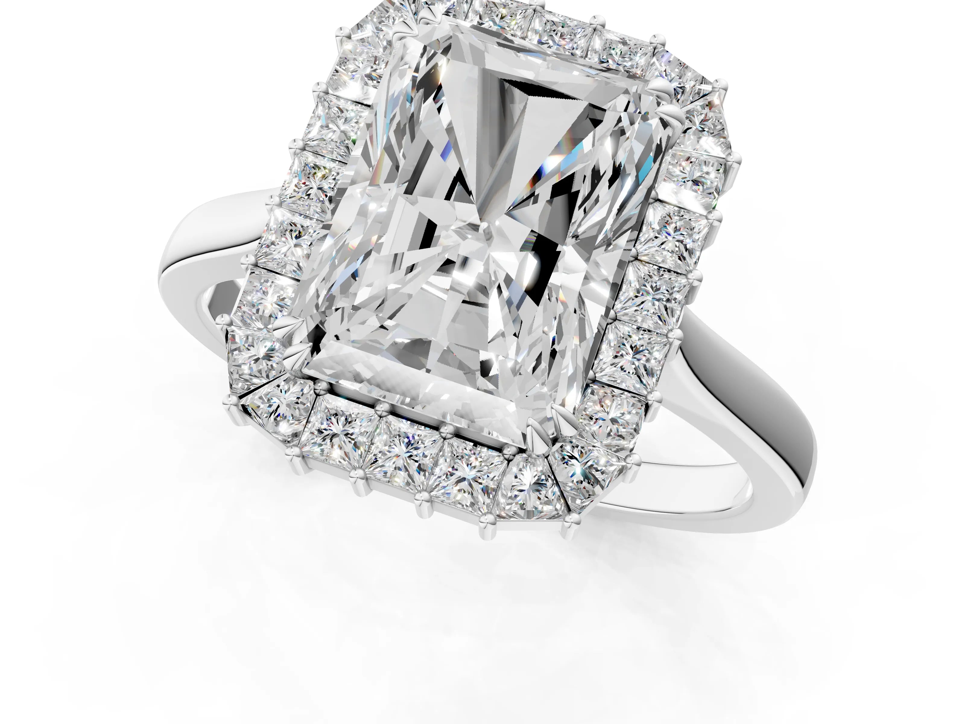 White gold Radiant Diamond Baguette Halo Engagement Ring_1
