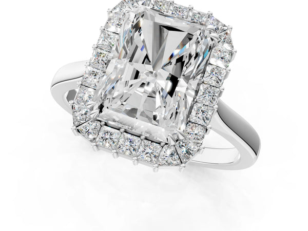 White gold Radiant Diamond Baguette Halo Engagement Ring