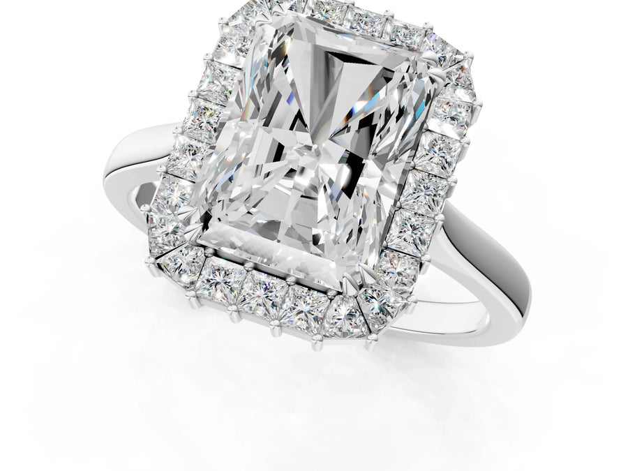 White gold Radiant Diamond Baguette Halo Engagement Ring