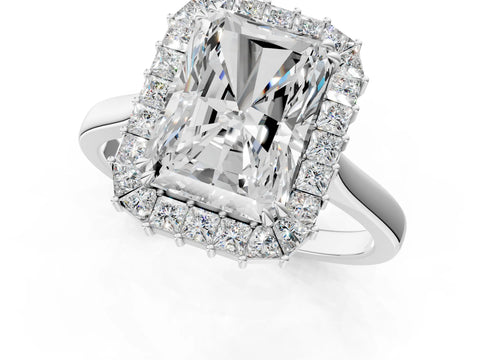 White gold Radiant Diamond Baguette Halo Engagement Ring_1