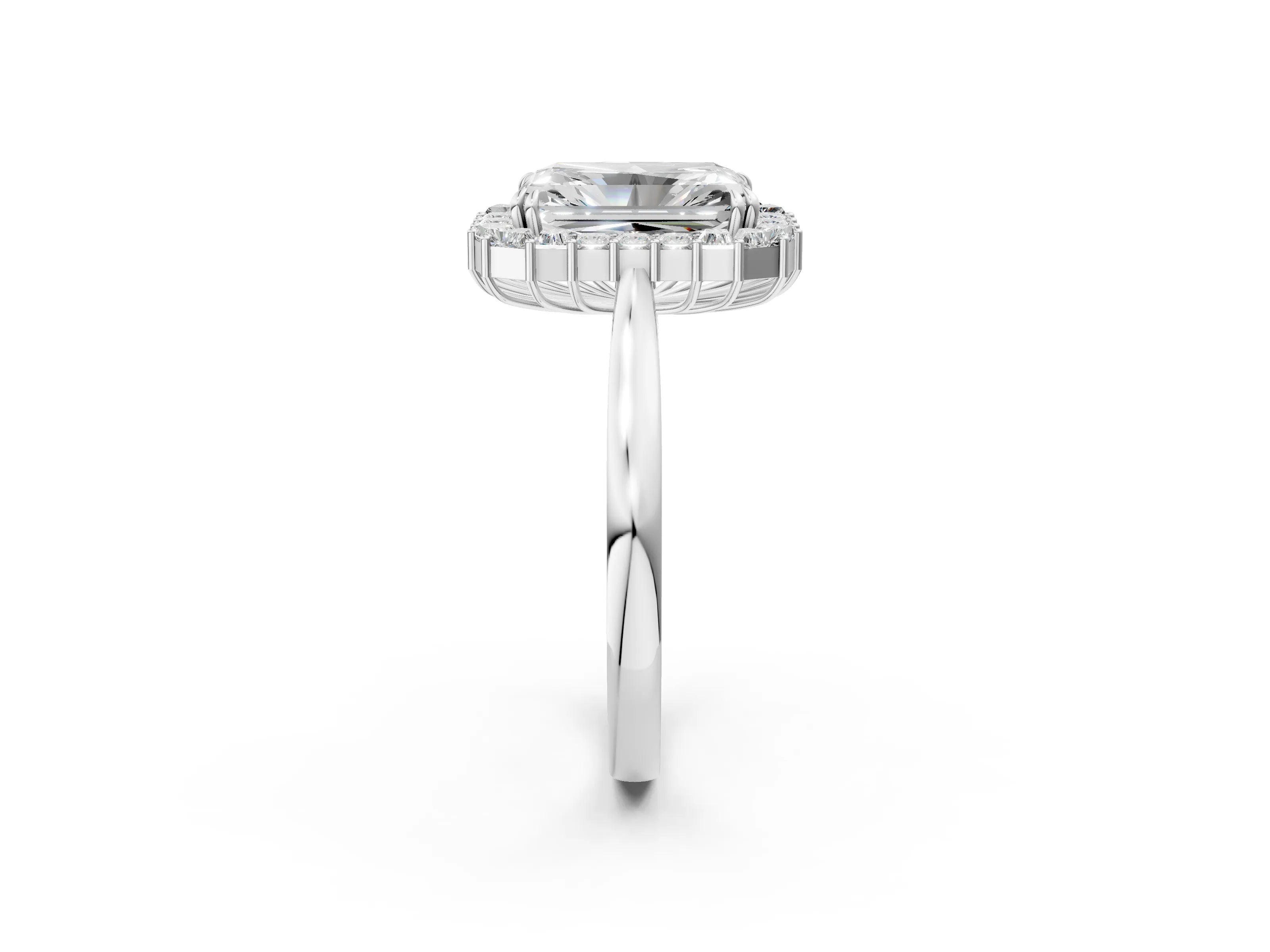 White gold Radiant Diamond Baguette Halo Engagement Ring_2