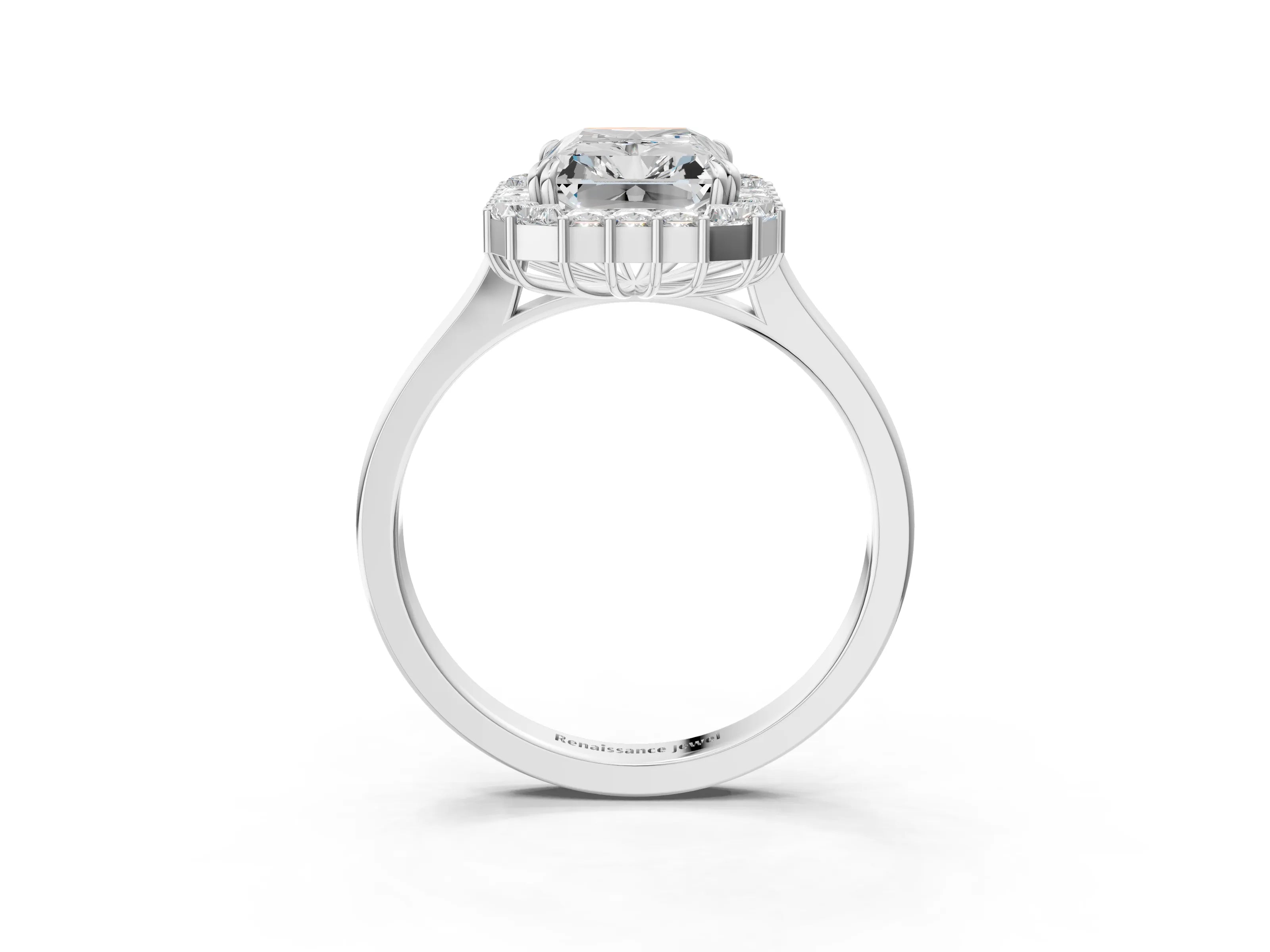 White gold Radiant Diamond Baguette Halo Engagement Ring_3