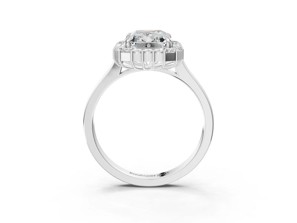 White gold Radiant Diamond Baguette Halo Engagement Ring