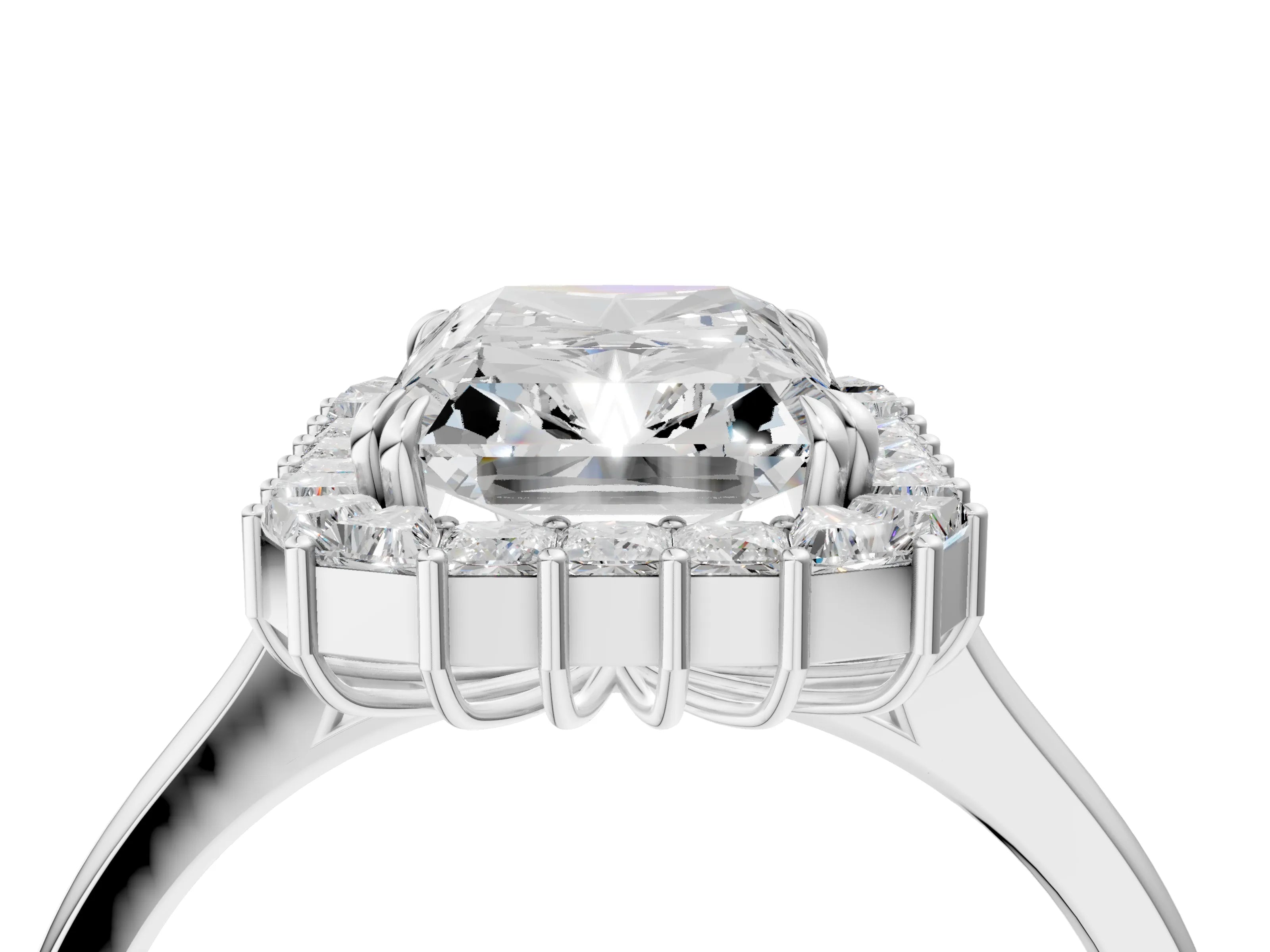 White gold Radiant Diamond Baguette Halo Engagement Ring_4