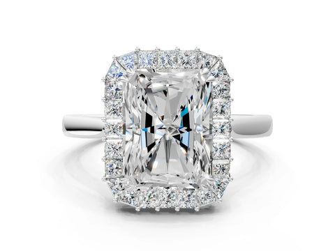 White gold Radiant Diamond Baguette Halo Engagement Ring