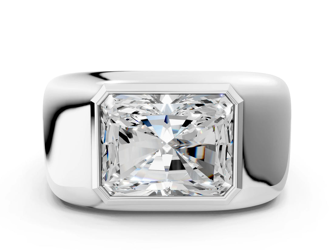 White gold Radiant Diamond Bezel Set Mens Ring