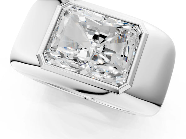 Platinum Radiant Diamond Bezel Set Mens Ring