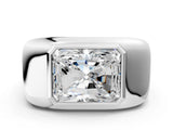White gold Radiant Diamond Bezel Set Mens Ring