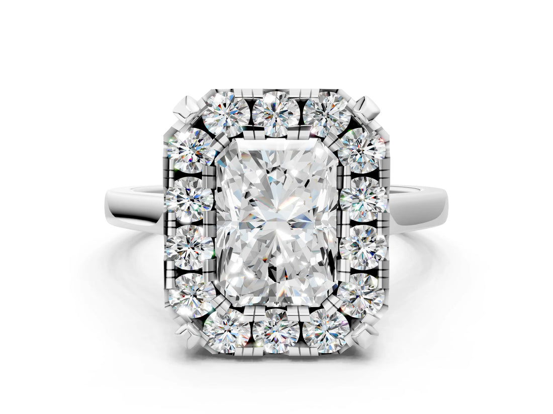White gold Radiant Diamond Cluster Halo Solitaire with Four-Prong Setting_77
