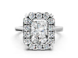 White gold Radiant Diamond Cluster Halo Solitaire with Four-Prong Setting_78