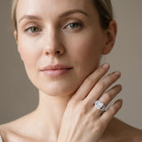 White gold Radiant Diamond Cluster Leaf Design Ring with Prong Setting_14