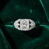 White gold Radiant Diamond Cluster Leaf Design Ring with Prong Setting_16