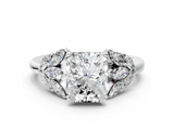 White gold Radiant Diamond Cluster Leaf Design Ring with Prong Setting_90