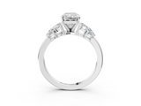 White gold Radiant Diamond Cluster Leaf Design Ring with Prong Setting_93