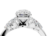 White gold Radiant Diamond Cluster Leaf Design Ring with Prong Setting_93