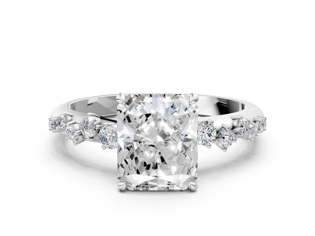 White gold Radiant Diamond Cluster Prong-Set Solitaire Ring_55