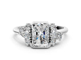 White gold Radiant Diamond Engagement Ring with Pear and Round Side Stones