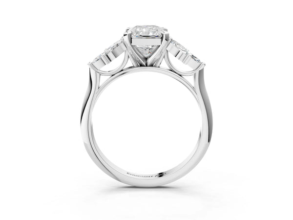 White gold Radiant Diamond Floral Cluster Ring with Marquise Side Stones and Six-Prong Solitaire Setting