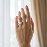 White gold Radiant Diamond Floral Cluster Ring with Solitaire Band and Prong Setting_12