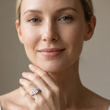 White gold Radiant Diamond Floral Cluster Ring with Solitaire Band and Prong Setting_13