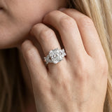 White gold Radiant Diamond Floral Cluster Ring with Solitaire Band and Prong Setting_14