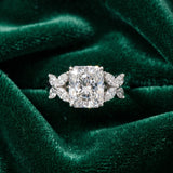 White gold Radiant Diamond Floral Cluster Ring with Solitaire Band and Prong Setting_15