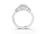 White gold Radiant Diamond Floral Cluster Ring with Solitaire Band and Prong Setting_73