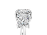 White gold Radiant Diamond Floral Cluster Ring with Solitaire Band and Prong Setting_75
