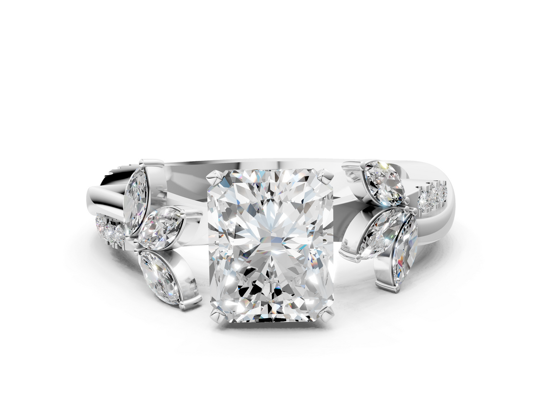 White gold Radiant Diamond Floral Vine Solitaire Engagement Ring_36